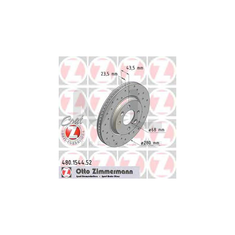 ZIMMERMANN 480.1544.52 Brake Disc Internally Vented, Perforated, Coated - 1 piece
