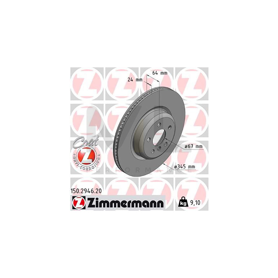ZIMMERMANN 150.2946.20 Brake Disc Internally Vented, Coated, High-carbon - 1 piece
