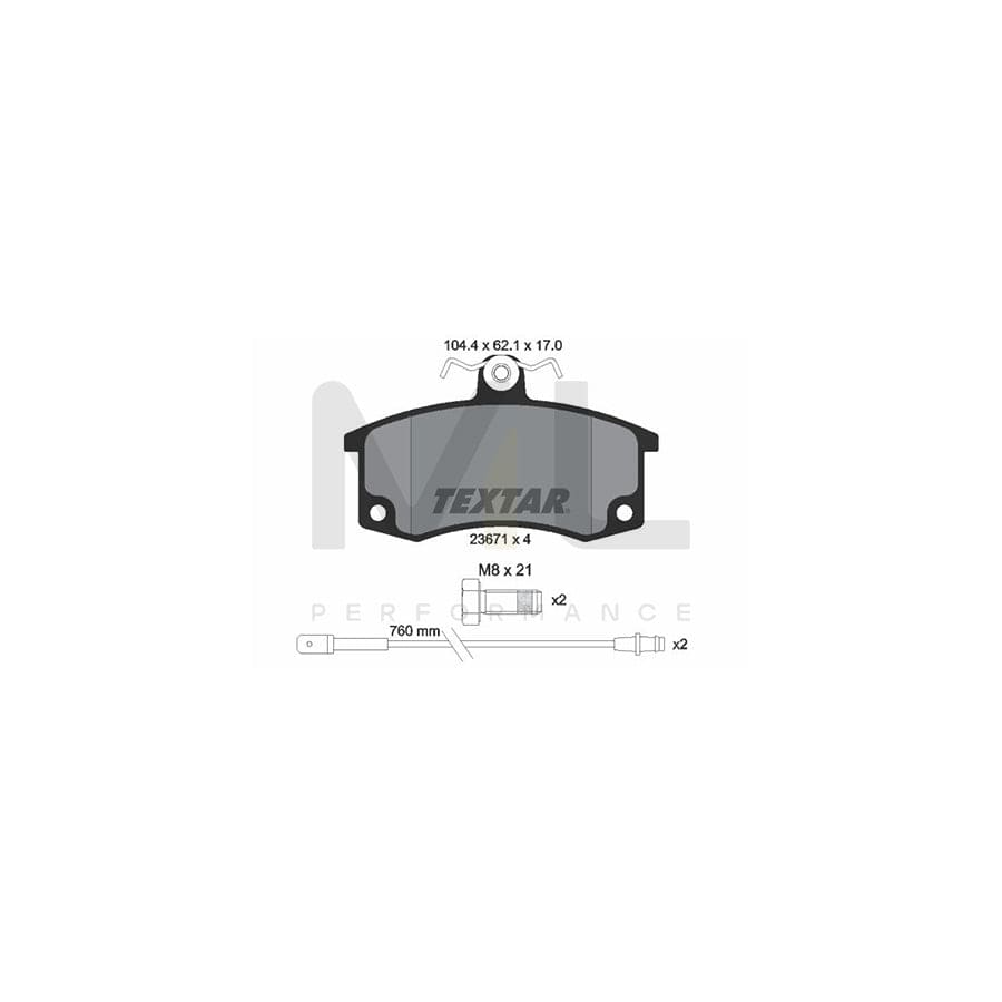 TEXTAR 2367101 Brake pad set with acoustic wear warning, with brake caliper screws