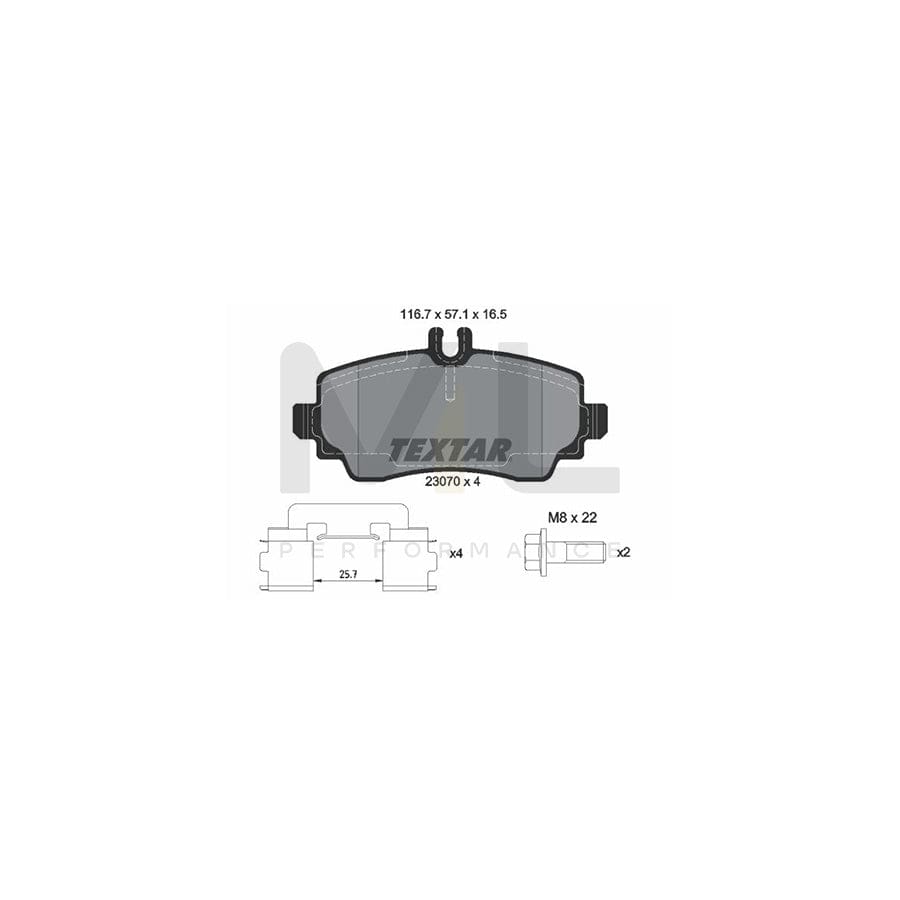 TEXTAR 2307004 Brake pad set suitable for MERCEDES-BENZ A-Class (W168) prepared for wear indicator, with brake caliper screws, with accessories