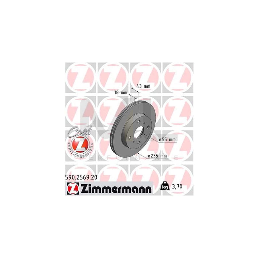 ZIMMERMANN COAT Z 590.2569.20 Brake Disc for TOYOTA YARIS Internally Vented, Coated - 1 piece