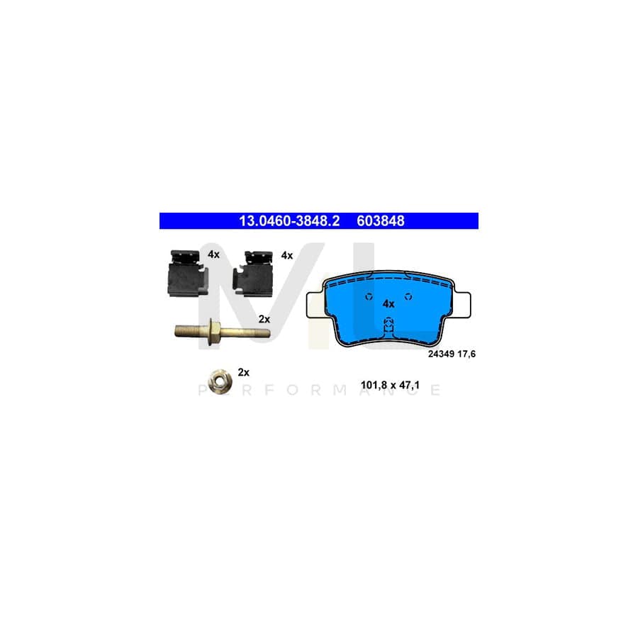 ATE 13.0460-3848.2 Brake pad set excl. wear warning contact, not prepared for wear indicator, with accessories