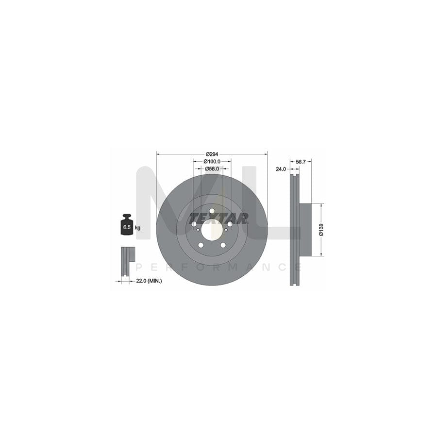 TEXTAR 92139500 Brake Disc Internally Vented, without wheel hub, without wheel studs - 1 piece