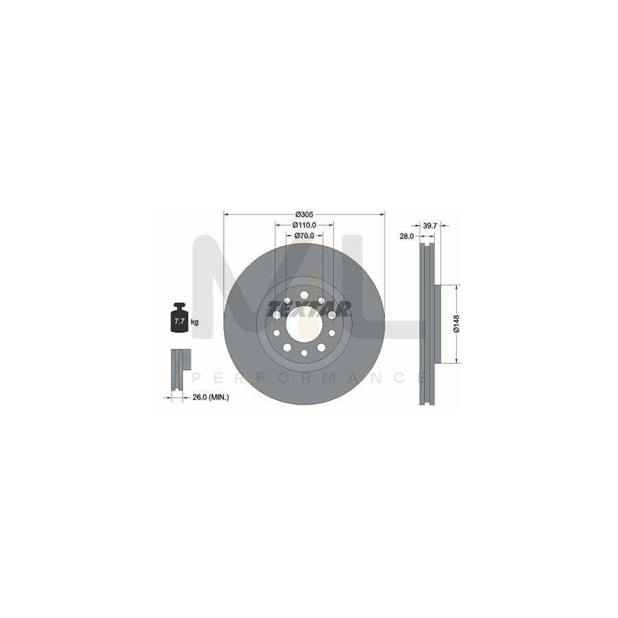 TEXTAR PRO 92145003 Brake Disc Internally Vented, Coated, without wheel hub, without wheel studs - 1 piece