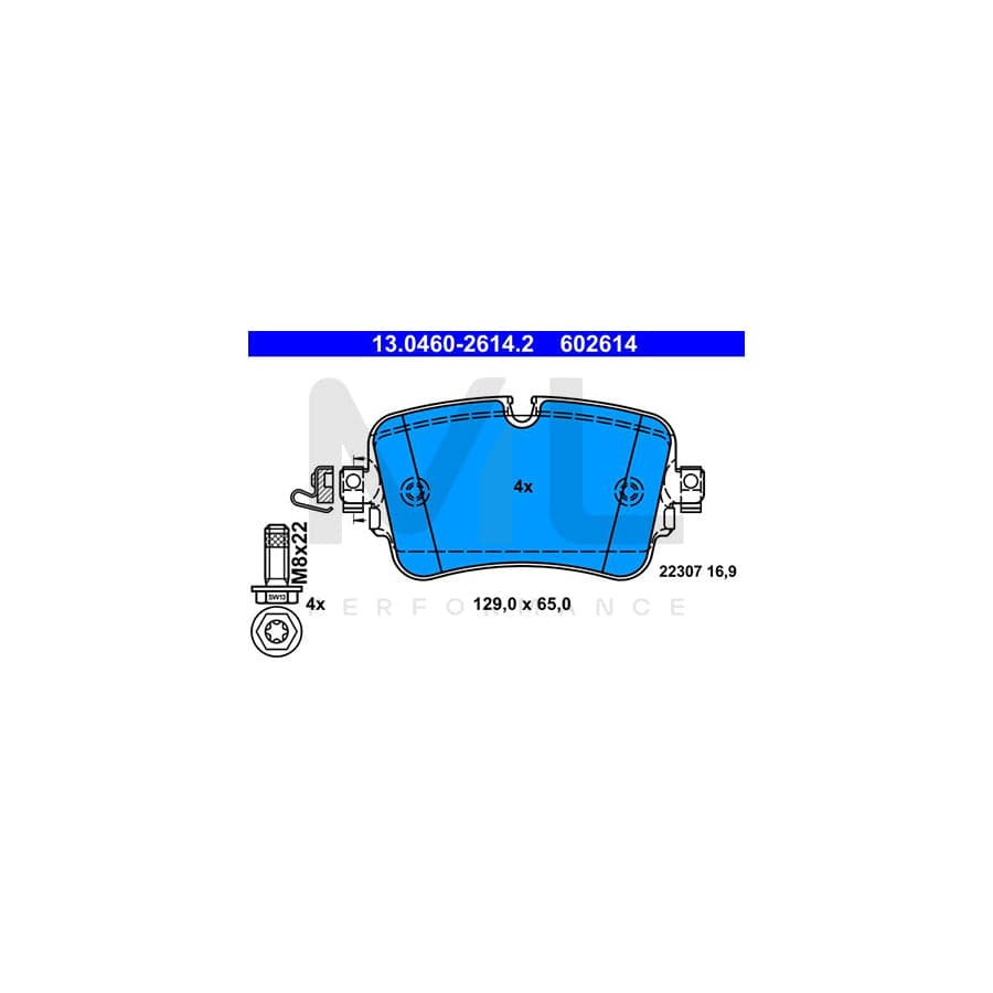 ATE 13.0460-2614.2 Brake pad set excl. wear warning contact, prepared for wear indicator, with brake caliper screws