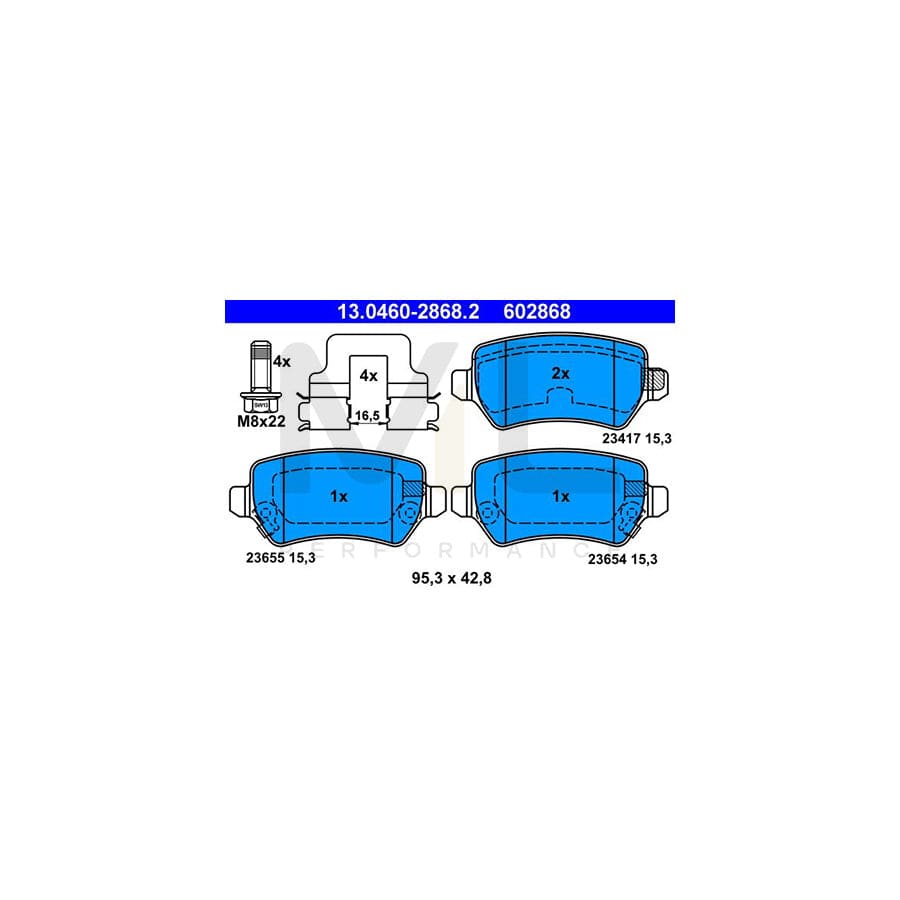 ATE 13.0460-2868.2 Brake pad set with acoustic wear warning, with brake caliper screws, with accessories