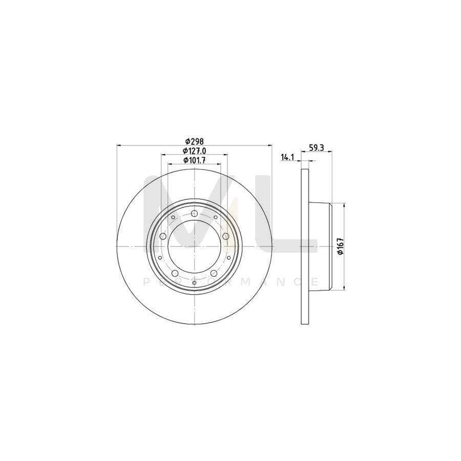 HELLA PRO 8DD 355 117-271 Brake Disc for LAND ROVER DEFENDER Solid, Coated, without wheel hub, without wheel studs | ML Performance Car Parts