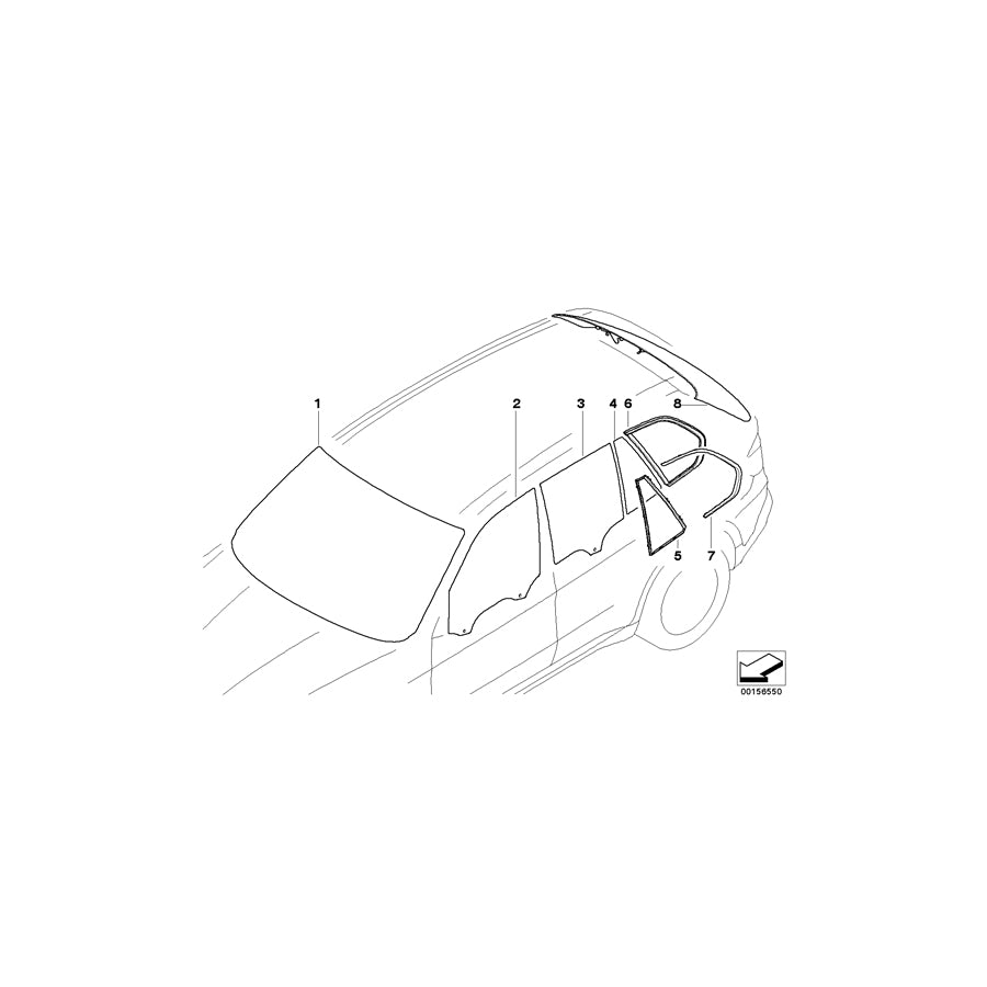 Genuine BMW 51377207873 E70 Green Side Window With Left Gasket (Inc. X5 3.5d, X5 35iX & X5 3.0si)