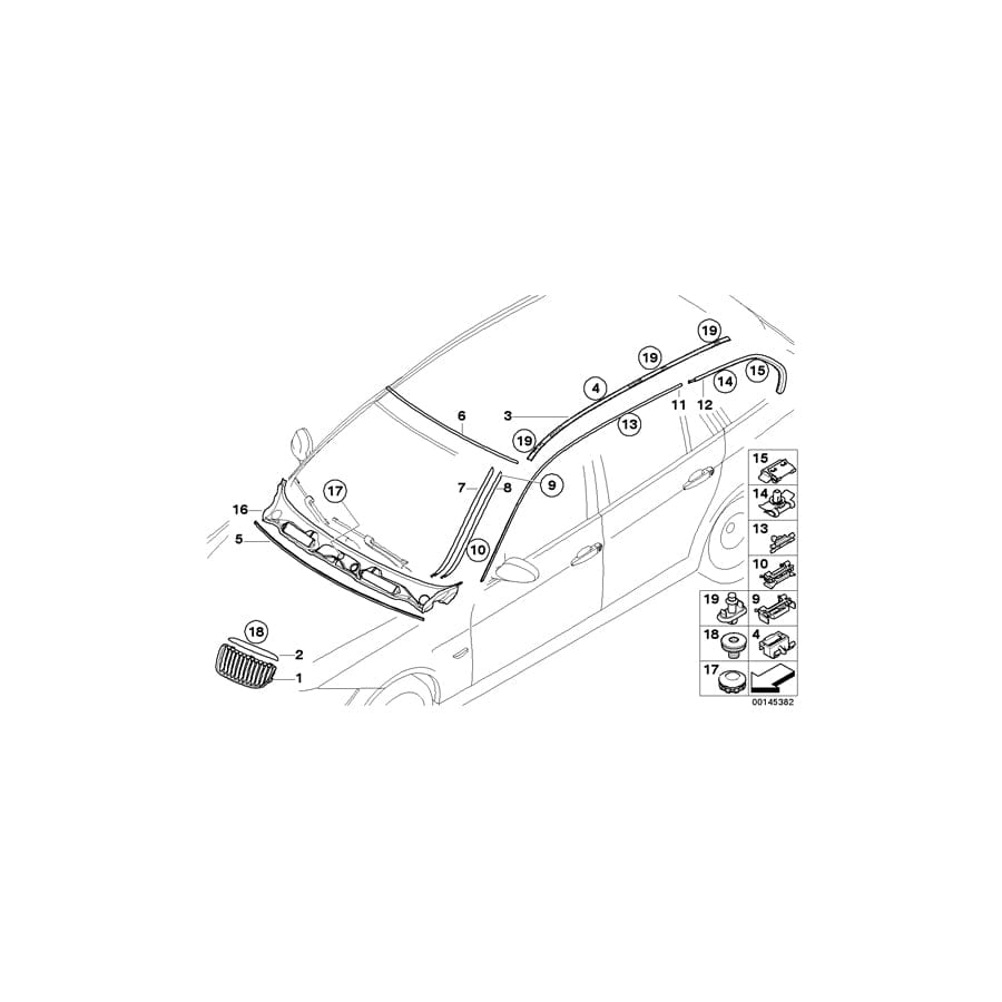 Genuine BMW 51137129667 E91 Molding, Side Frame, Rear Left CHROM (Inc. 330xd, 318i & 323i)