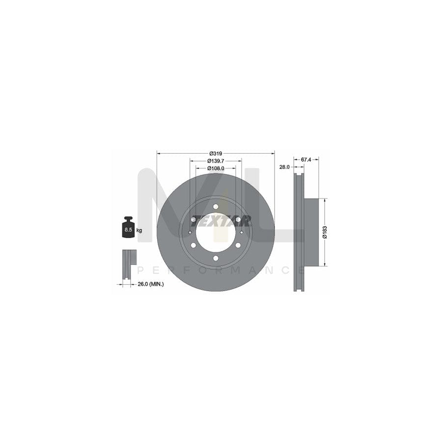 TEXTAR PRO 92274903 Brake Disc Internally Vented, Coated, without wheel hub, without wheel studs - 1 piece