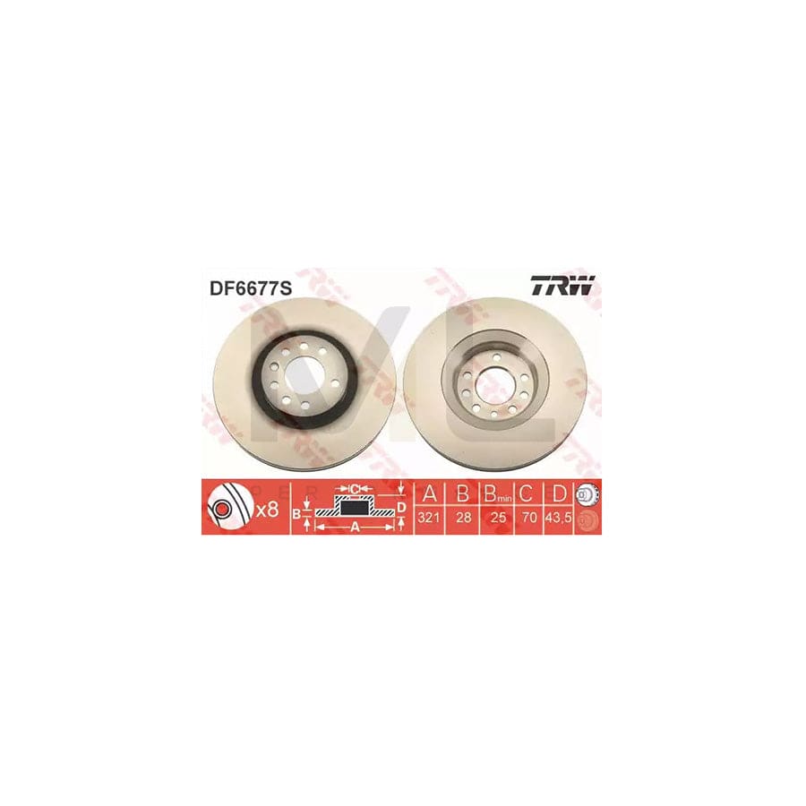 TRW DF6677S Brake Disc Vented, Painted - 1 piece