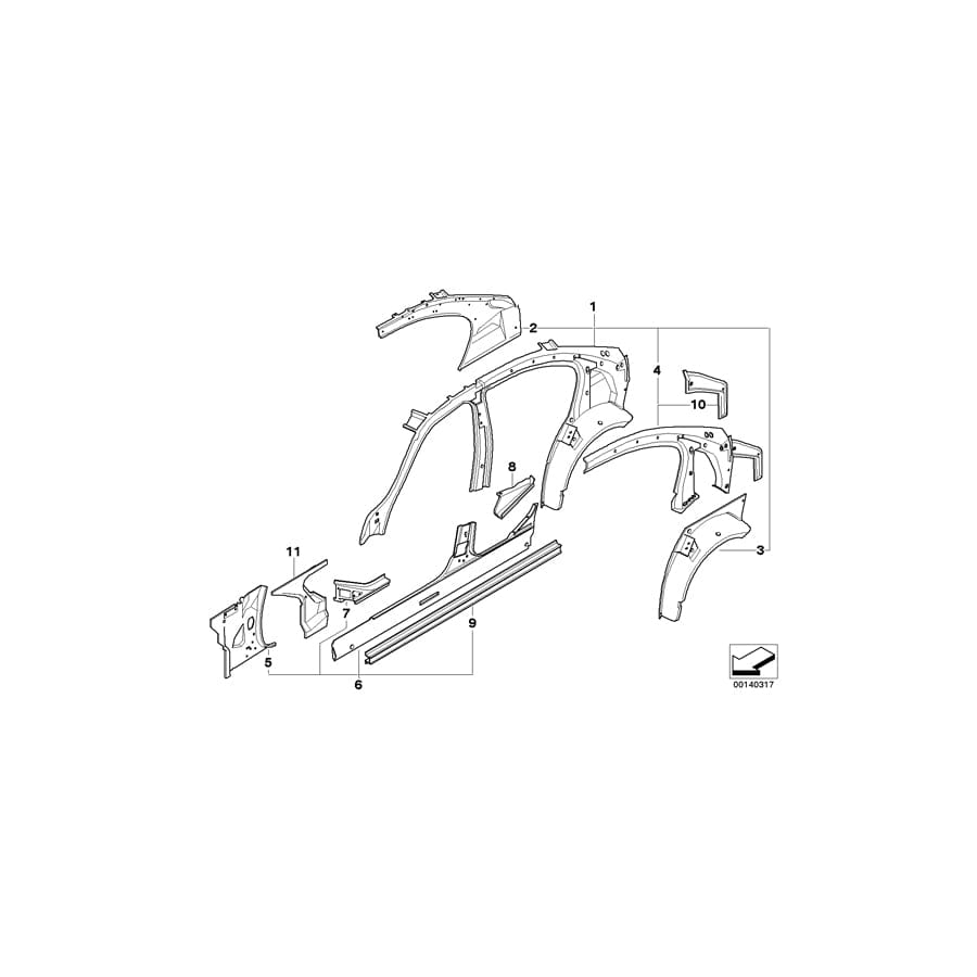 Genuine BMW 41117145341 E90 E92 Top, Side Member, Left (Inc. 318d, 320d & 335xi)