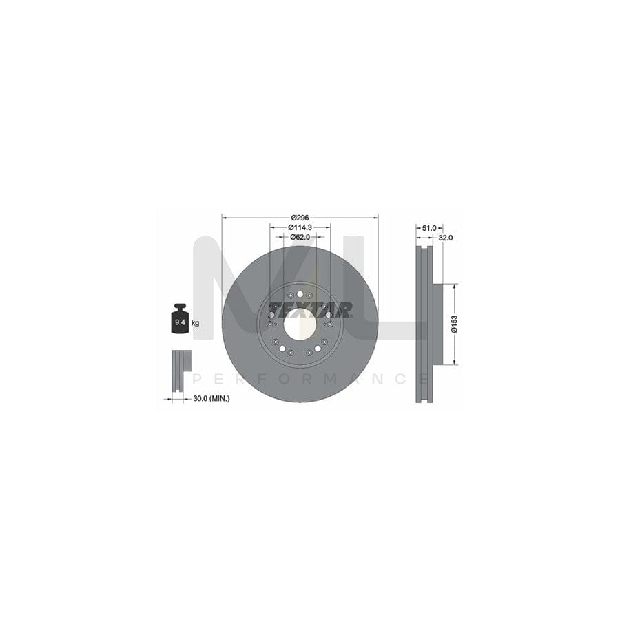 TEXTAR PRO 92237503 Brake Disc Internally Vented, Coated, without wheel hub, without wheel studs - 1 piece