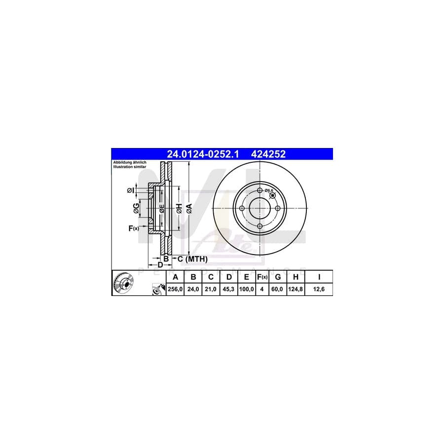 ATE 24.0124-0252.1 Brake Disc Vented, Coated - 1 piece