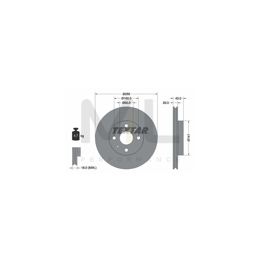 TEXTAR PRO 92115603 Brake Disc Internally Vented, Coated, without wheel hub, without wheel studs - 1 piece