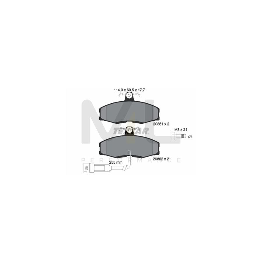 TEXTAR 2086109 Brake pad set with integrated wear warning contact, with brake caliper screws