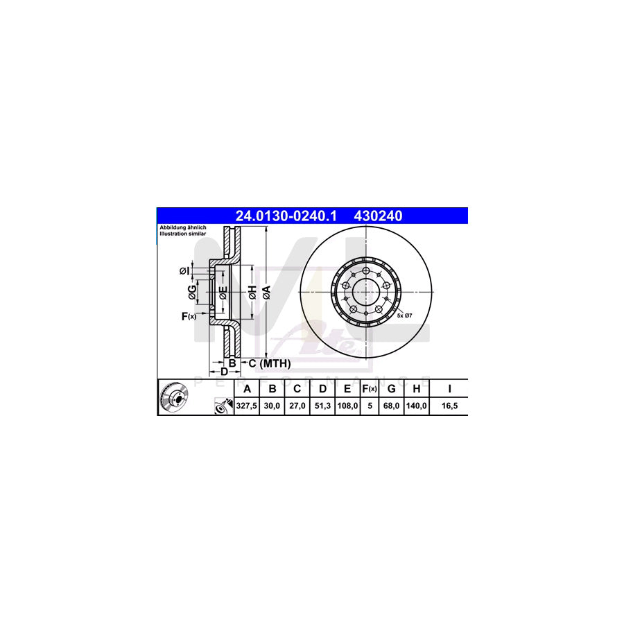 ATE 24.0130-0240.1 Brake Disc for VOLVO XC90 I (C, 275) Vented, Coated, High-carbon - 1 piece