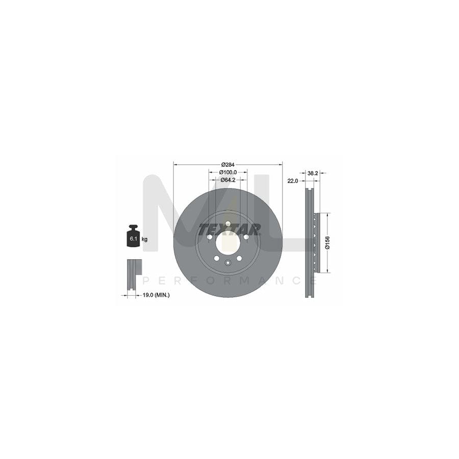 TEXTAR 92103400 Brake Disc Externally Vented, without wheel hub, without wheel studs - 1 piece