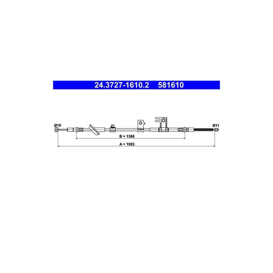 ATE 24.3727-1610.2 Hand Brake Cable for Honda Jazz Hatchback (Gd, Ge3, Ge2)