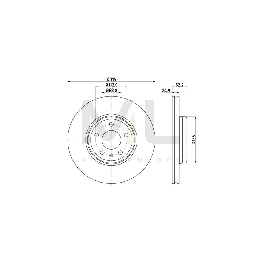 HELLA PRO High Carbon 8DD 355 128-711 Brake Disc Internally Vented, Coated, High-carbon, without wheel hub, without wheel studs | ML Performance Car Parts
