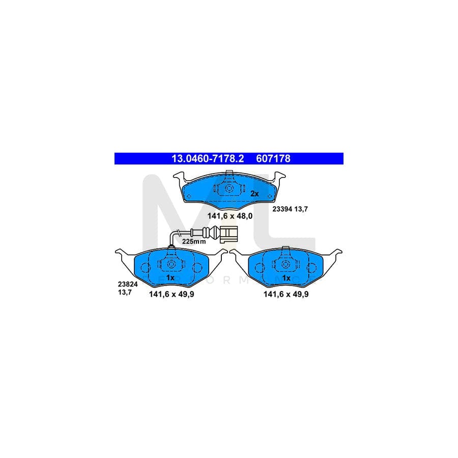 ATE 13.0460-7178.2 Brake pad set for AUDI A2 (8Z0) incl. wear warning contact