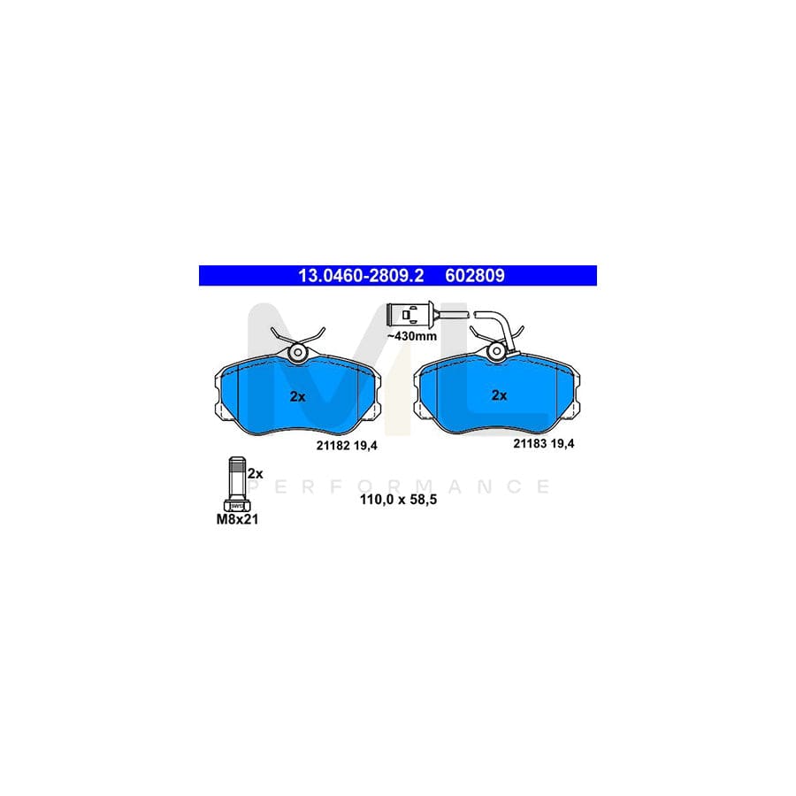 ATE 13.0460-2809.2 Brake pad set for ALFA ROMEO 164 (164) incl. wear warning contact, with brake caliper screws