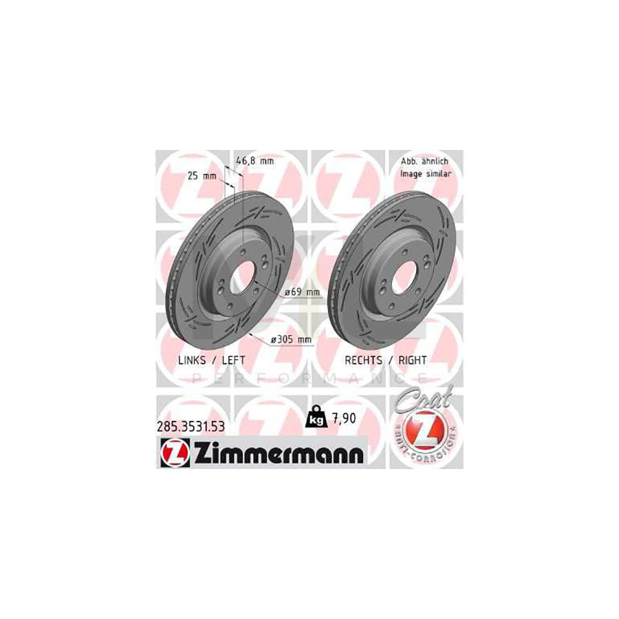 ZIMMERMANN 285.3531.53 Brake Disc Internally Vented, Slotted, Coated - 1 piece