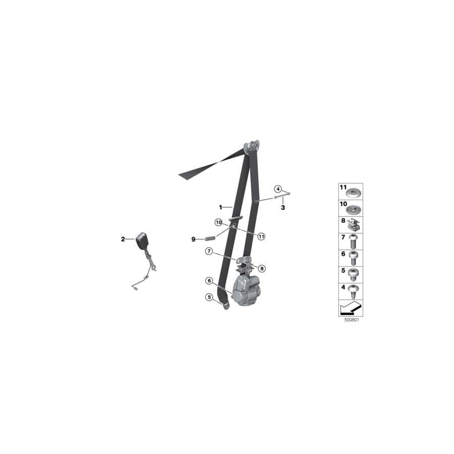Genuine BMW 72117496303 G20 Upper Belt Strap Rema On Front Left SCHWARZ (Inc. 320dX, 320d & 330i)