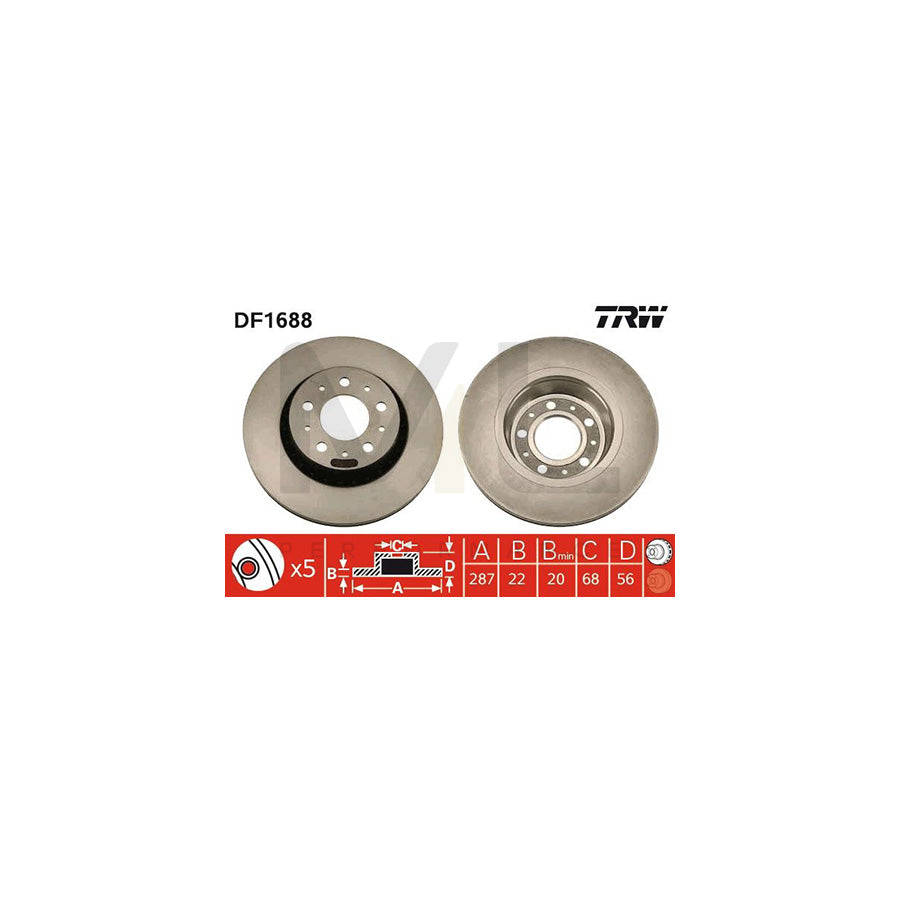 TRW DF1688 Brake Disc Vented, Painted - 1 piece