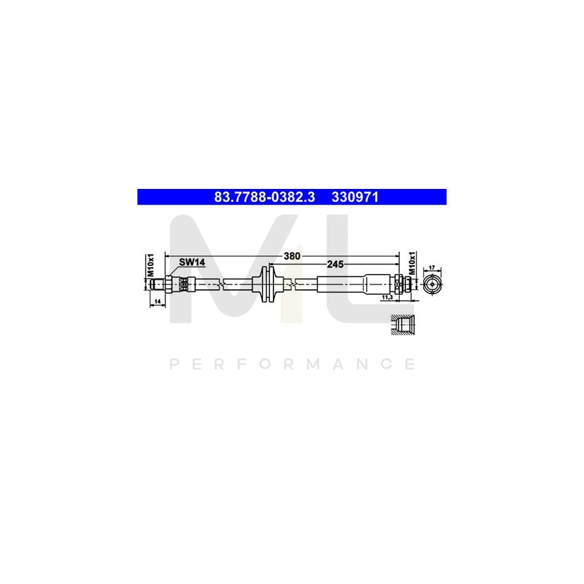 ATE 83.7788-0382.3 Brake Hose for FORD FOCUS 380mm, M10x1