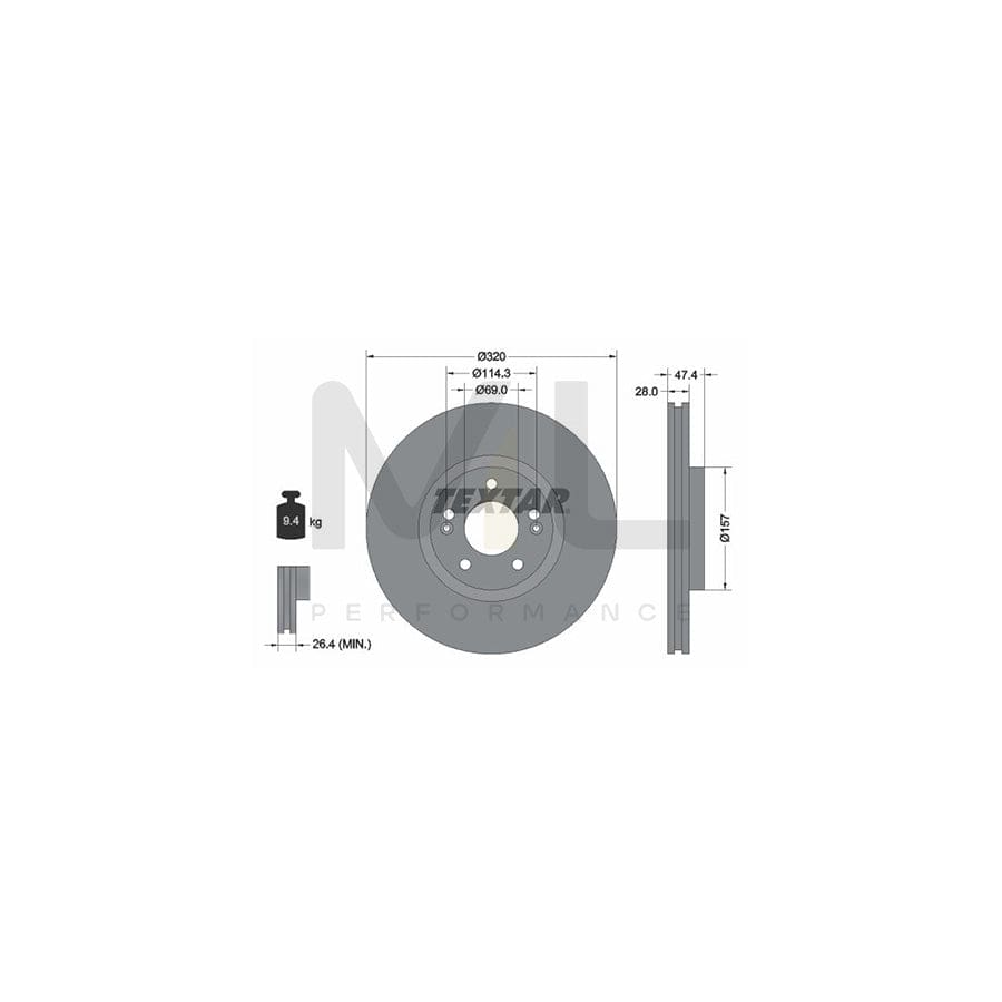 TEXTAR 92237805 Brake Disc Internally Vented, Coated, High-carbon, without wheel hub, without wheel studs - 1 piece