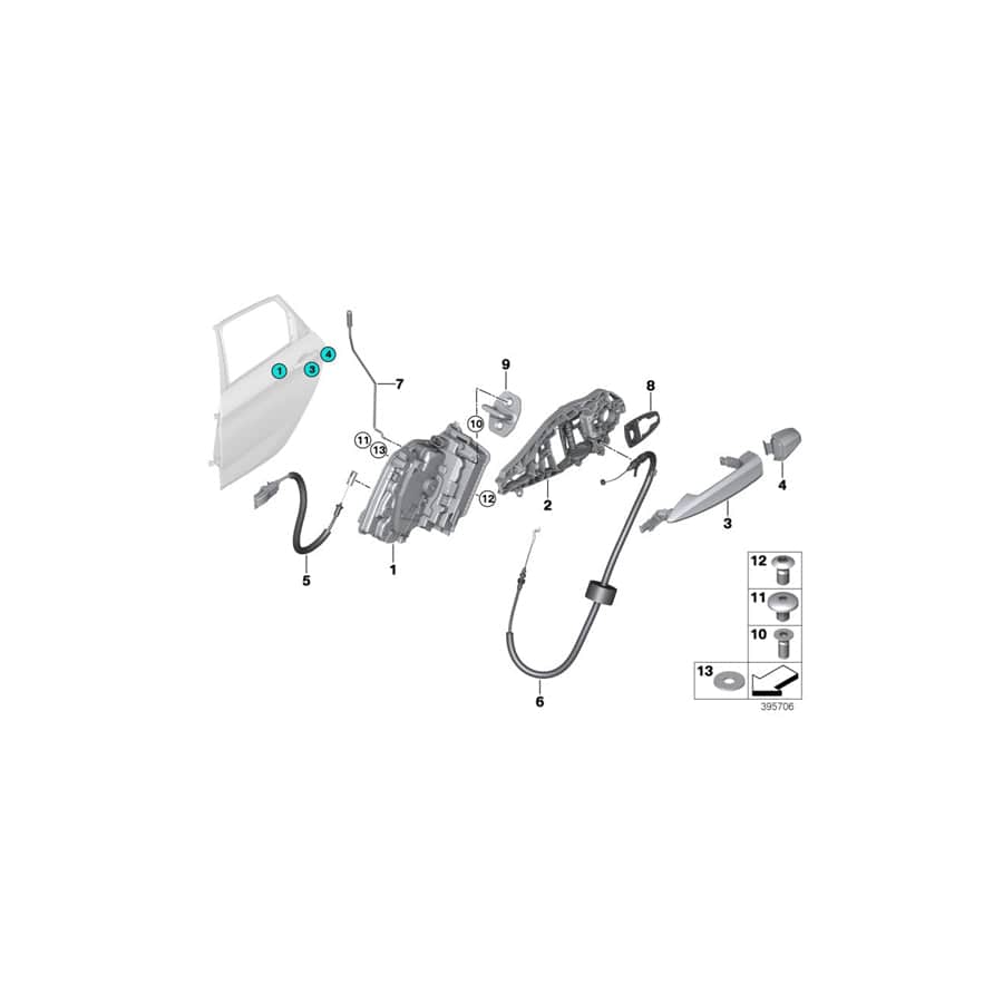 Genuine BMW 51227331289 F45 Bowden Cable, Outside Door Handle, Rear (Inc. 220d, 216d & 225iX)