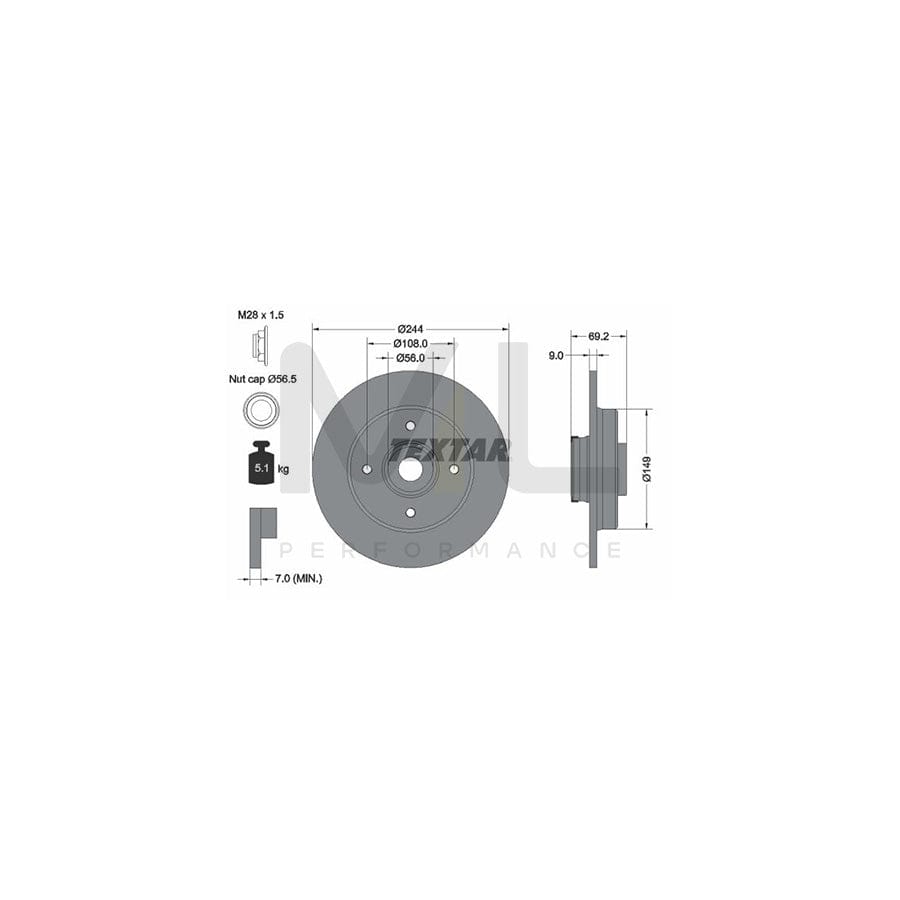 TEXTAR 92305403 Brake Disc Solid, Coated, with integrated magnetic sensor ring, with wheel bearing, with wheel hub - 1 piece