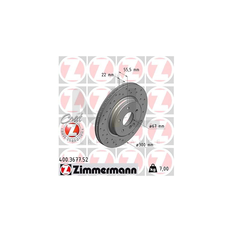 ZIMMERMANN SPORT COAT Z 400.3677.52 Brake Disc suitable for MERCEDES-BENZ E-Class Internally Vented, Perforated, Coated, High-carbon - 1 piece
