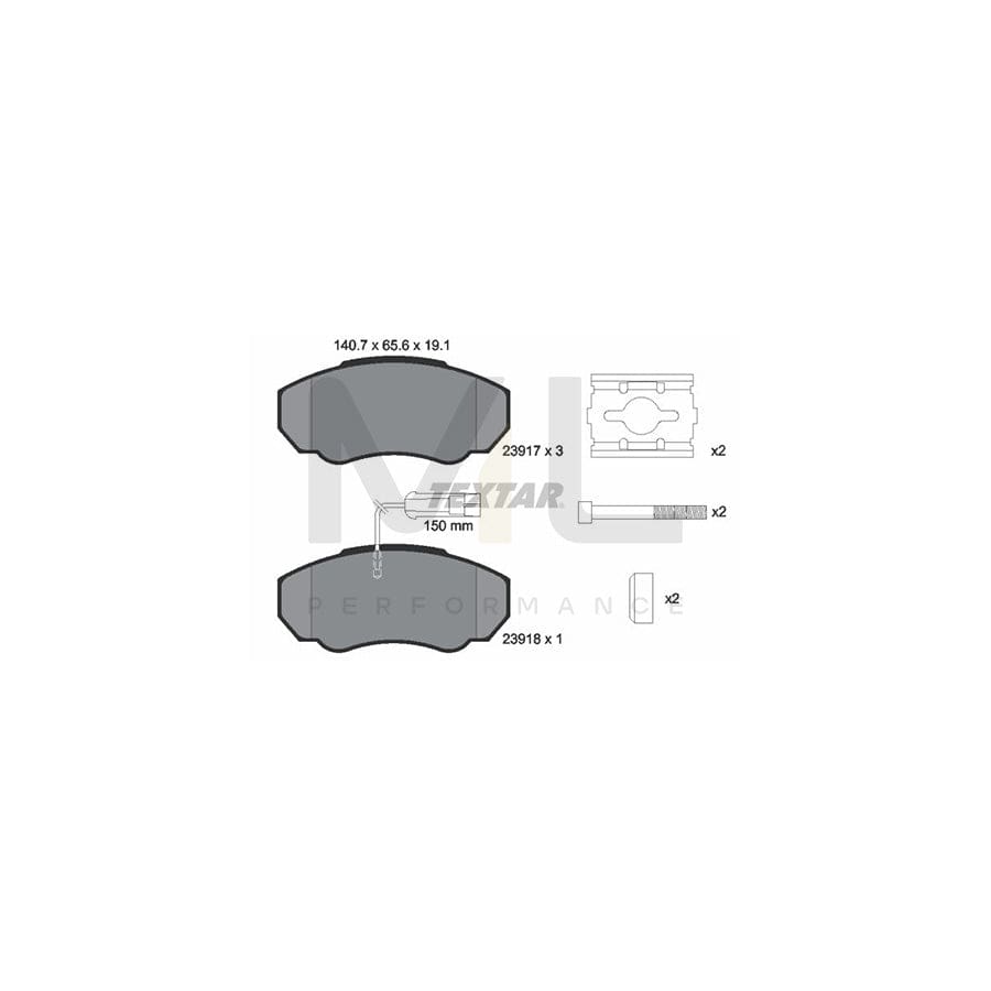 TEXTAR 2391701 Brake pad set with integrated wear warning contact, with brake caliper screws, with accessories