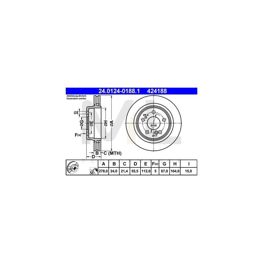 ATE 24.0124-0188.1 Brake Disc Vented, Coated, Alloyed / High-carbon - 1 piece