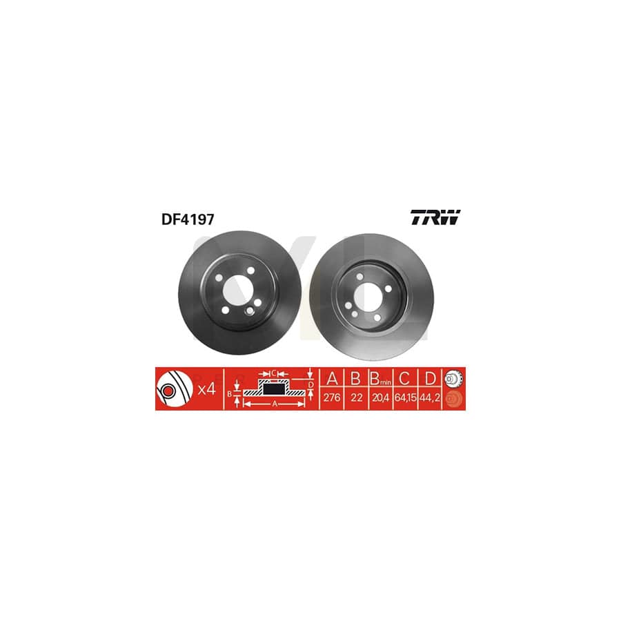 TRW DF4197 Brake Disc Vented, Painted, High-carbon - 1 piece