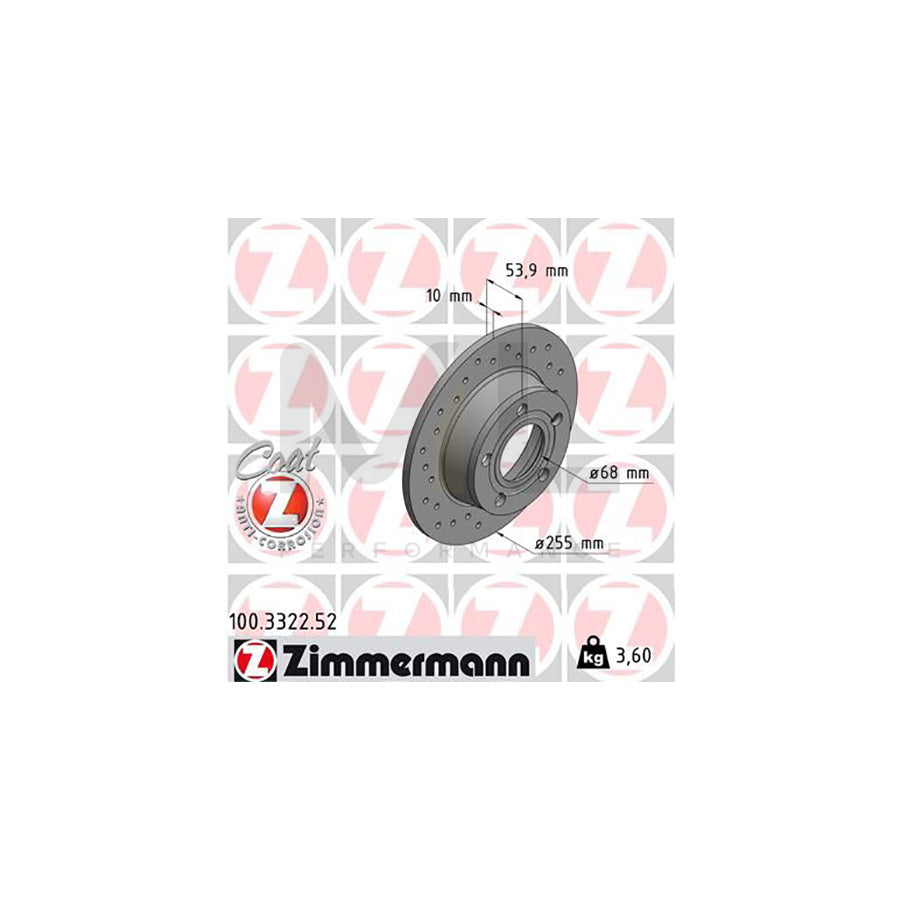 ZIMMERMANN SPORT COAT Z 100.3322.52 Brake Disc for AUDI A6 Perforated, Solid, Coated - 1 piece