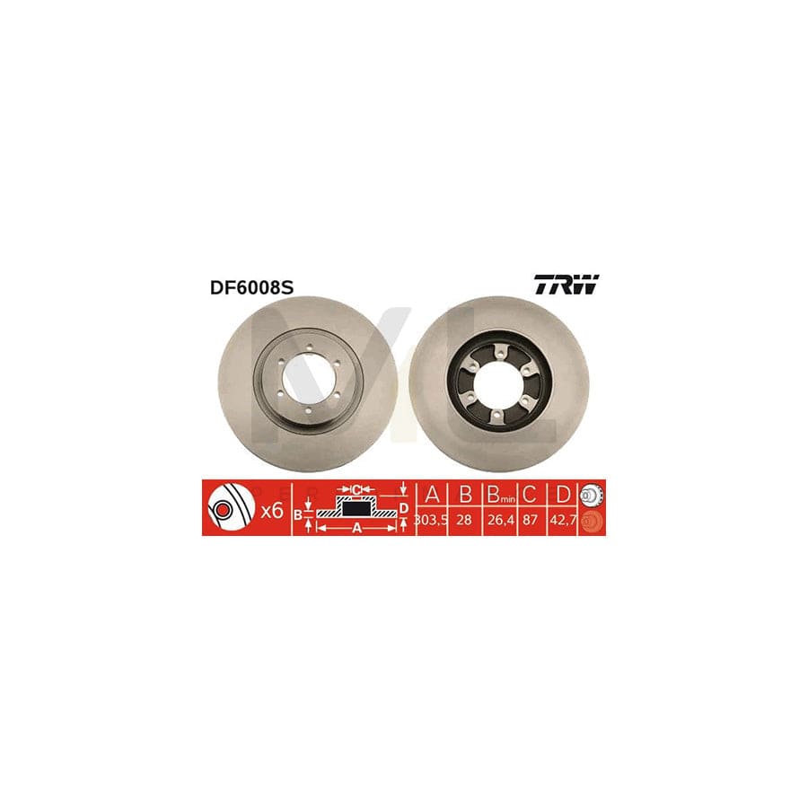TRW DF6008S Brake Disc for HYUNDAI Terracan (HP) Vented - 1 piece