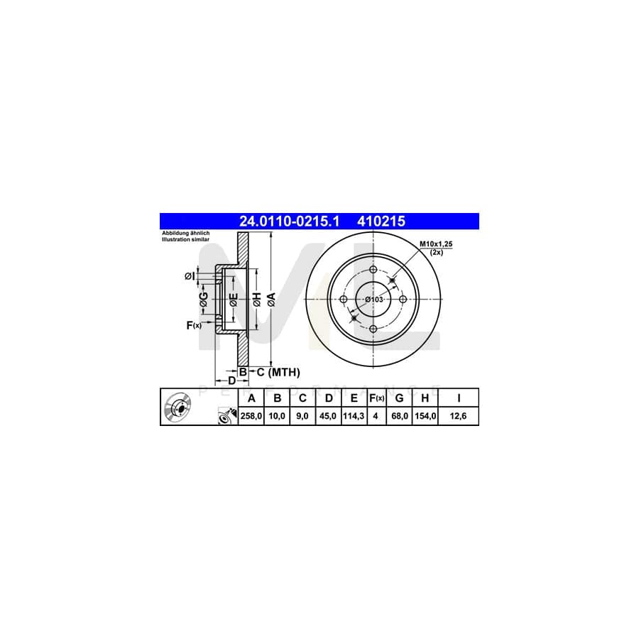 ATE 24.0110-0215.1 Brake Disc Solid, Coated - 1 piece