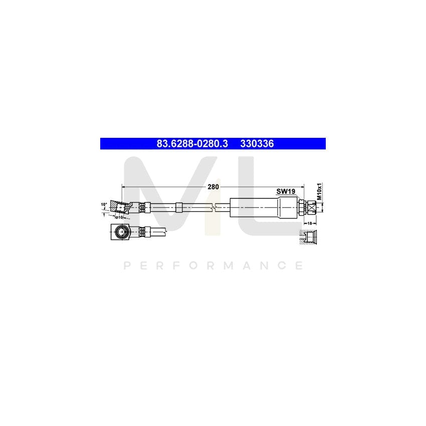ATE 83.6288-0280.3 Brake Hose for OPEL CORSA 280mm, M10x1