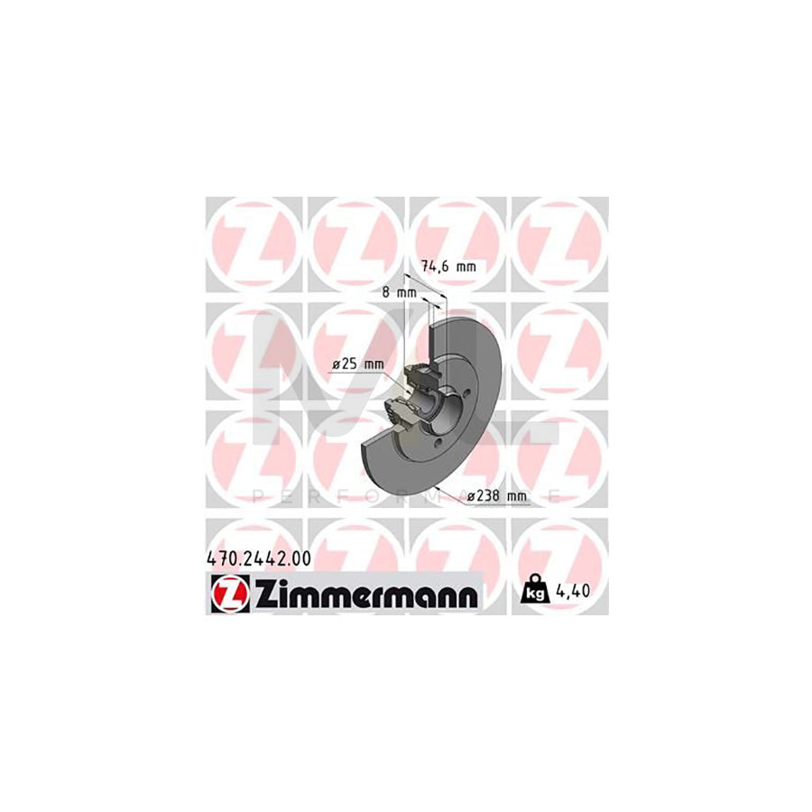 ZIMMERMANN 470.2442.00 Brake Disc Solid, with ABS sensor ring, with nut, with splash protection cover, with wheel bearing - 1 piece