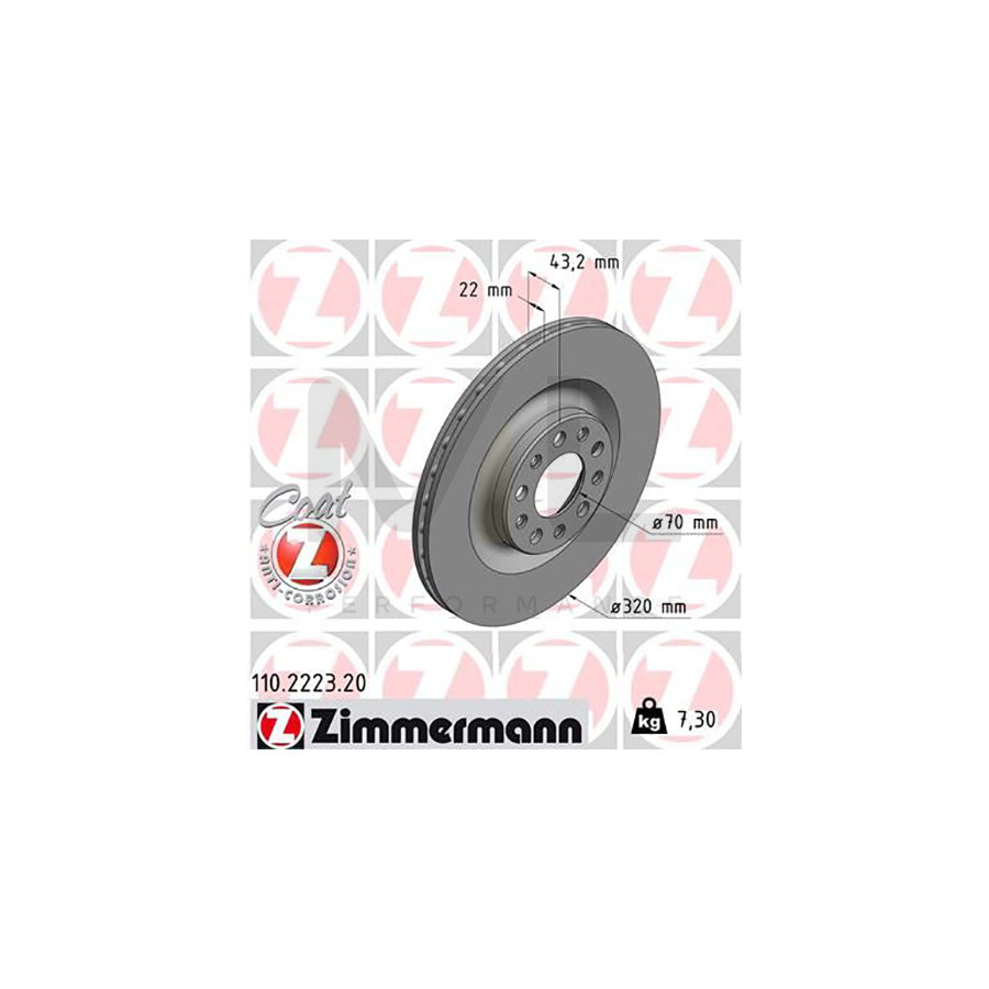 ZIMMERMANN COAT Z 110.2223.20 Brake Disc Internally Vented, Coated - 1 piece