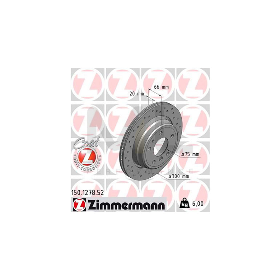 ZIMMERMANN SPORT COAT Z 150.1278.52 Brake Disc for BMW 5 Series Externally Vented, Perforated, Coated, High-carbon - 1 piece