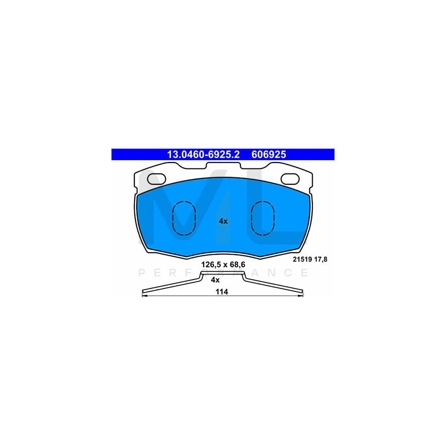 ATE 13.0460-6925.2 Brake pad set excl. wear warning contact, not prepared for wear indicator, with accessories