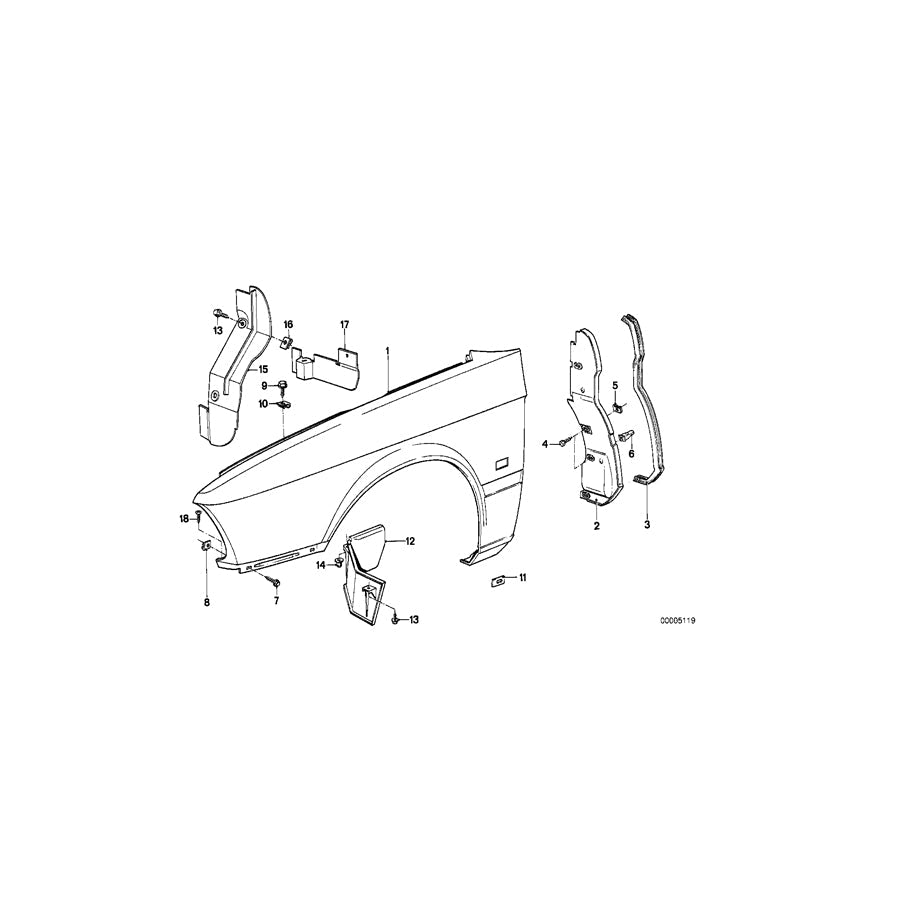 Genuine BMW 41351961671 E28 Side Panel, Front Left (Inc. 525i, 535i & 528e)
