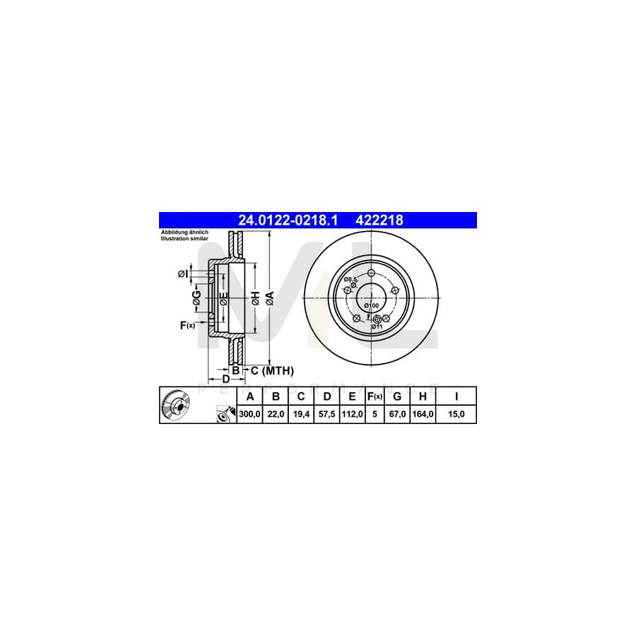 ATE 24.0122-0218.1 Brake Disc Vented, Coated, Alloyed / High-carbon - 1 piece