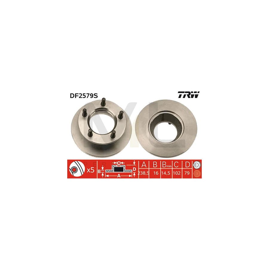 TRW DF2579S Brake Disc Solid, Painted - 1 piece