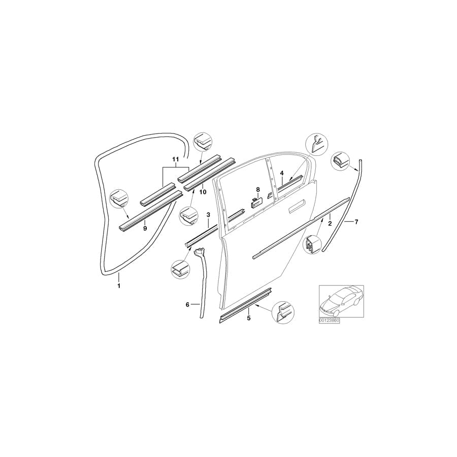 Genuine BMW 51228022209 E66 E67 Outer Weatherstrip, Left GLANZSCHWARZ (Inc. 745LiS, 730Ld & 745Li)