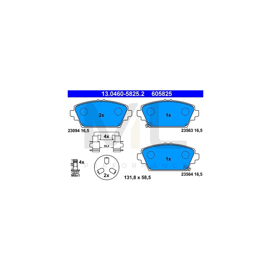 ATE 13.0460-5825.2 Brake pad set with acoustic wear warning, with brake caliper screws, with accessories